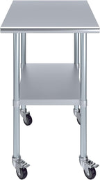 AmGood 30" x 24" Stainless Steel Work Table with Casters | Heavy Duty Metal Utility Table On Wheels | Kitchen Island Cart