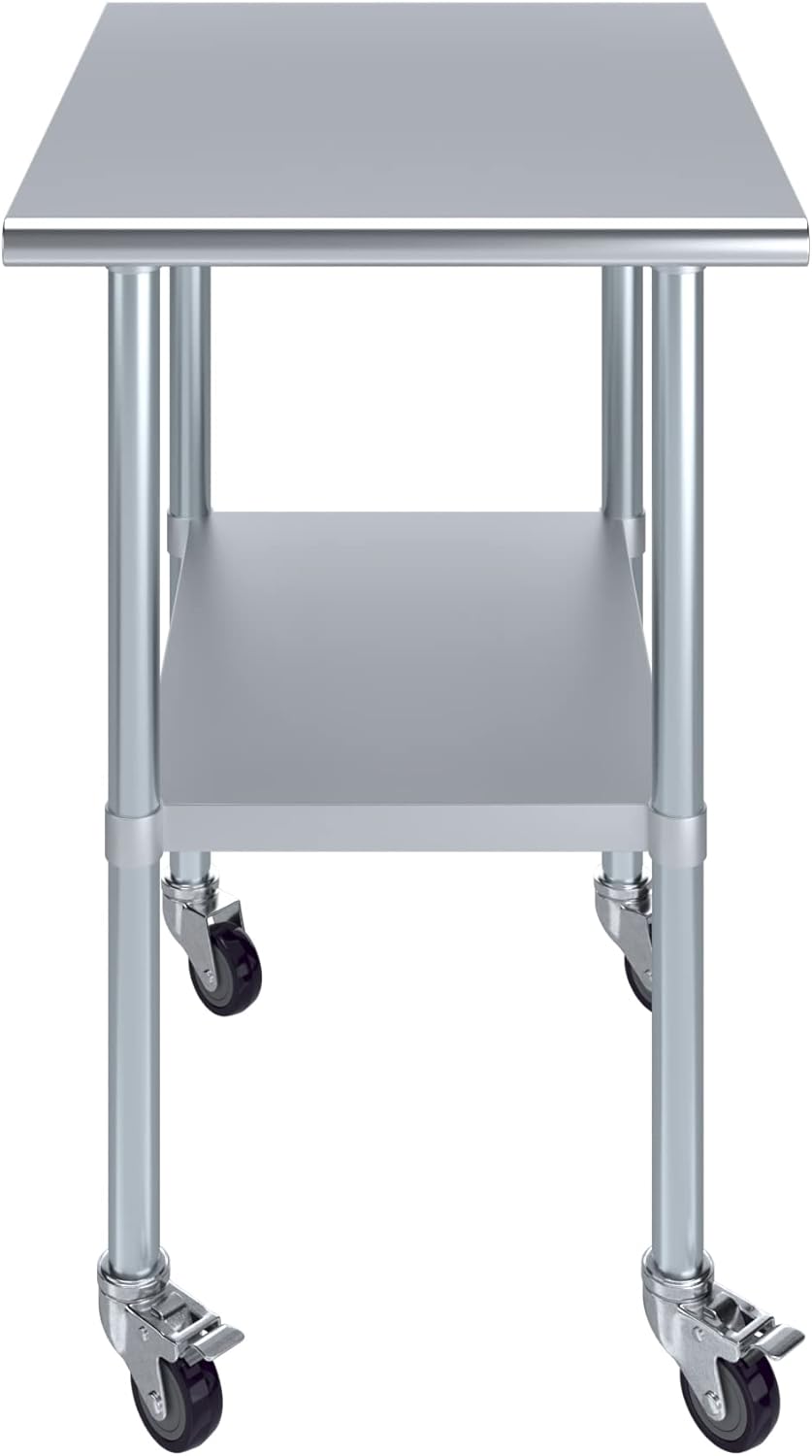 AmGood 24" Long x 30" Deep Stainless Steel Table with Casters