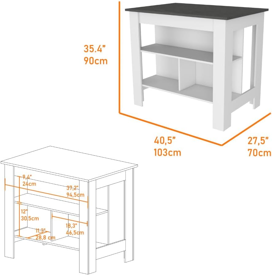 White and Onyx 2-Piece Kitchen Set with Island and Wall Cabinet | Includes 6-...