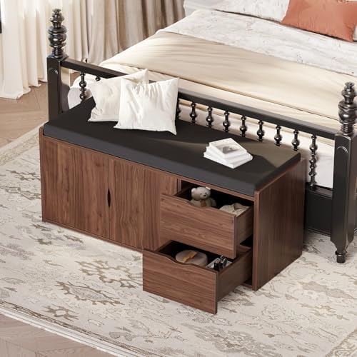 LVB 40” Entryway Bench with Padded Seat Cushion Shoe Bench with 2 Drawers | W...