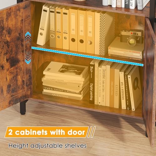 6-tire Farmhouse Corner Book Shelf with 2 Barn Doors and 10 Storage Shelves, ...