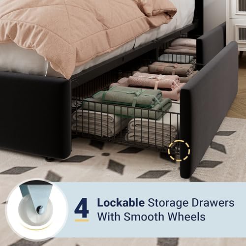 Allewie Queen Size Storage Bed Frame, Vertical Channel Tufted Adjustable Head...