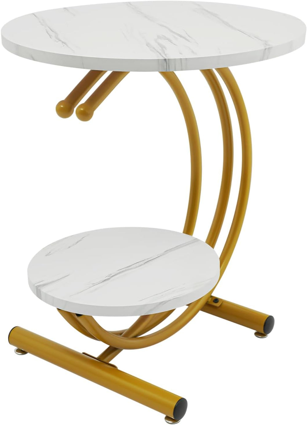 Round End Table, 2-Tier Side Table with Storage Shelves, Small Bedside Table ...