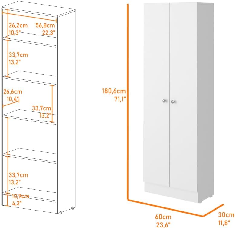 White and Light Oak 4-Door Kitchen Set with Island and Pantry Cabinet | Inclu...