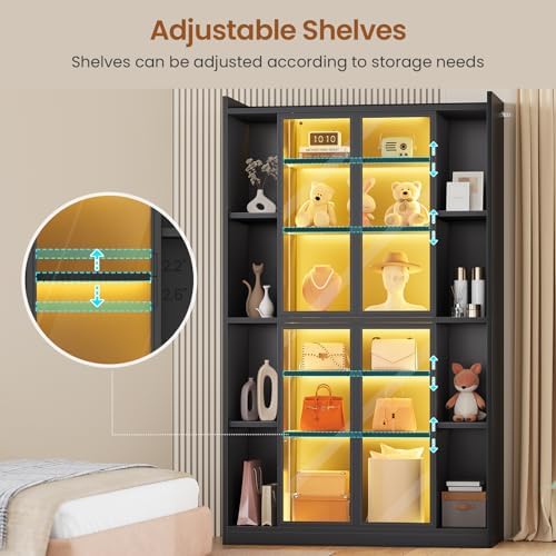 SEDETA 71" Tall 6-Tier Display Cabinet with Doors and Adjustable Shelves