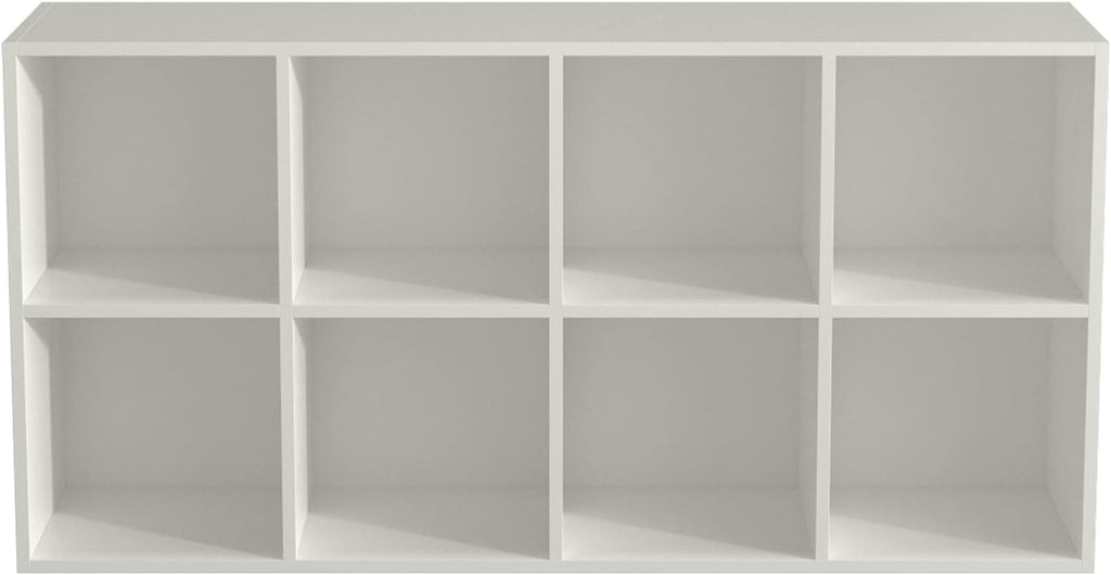8-Cube Storage Shelf Bookcase - Wooden 4-Tier Floor Standing Open Bookshelf, Modern TV Stand up to 55 Inchs for Home and Office, Warm White