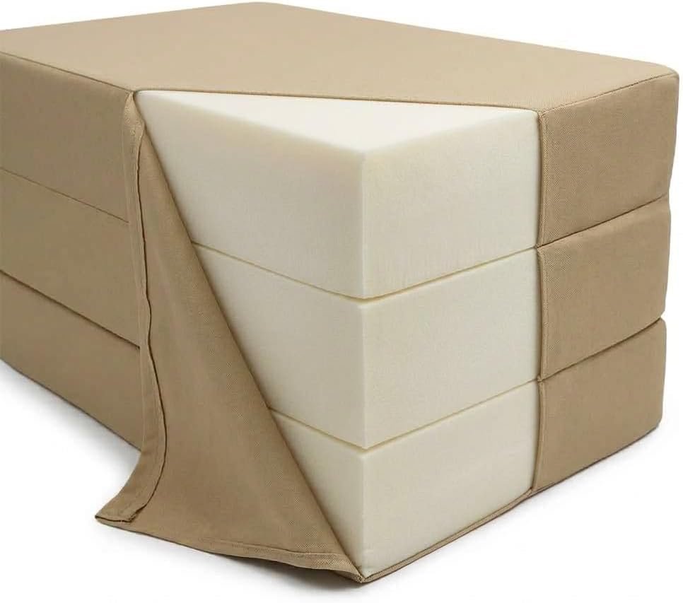 D&D Futon Furniture Tan Trifold Foam Beds, Shikibuton, Tatami Cushion Top...