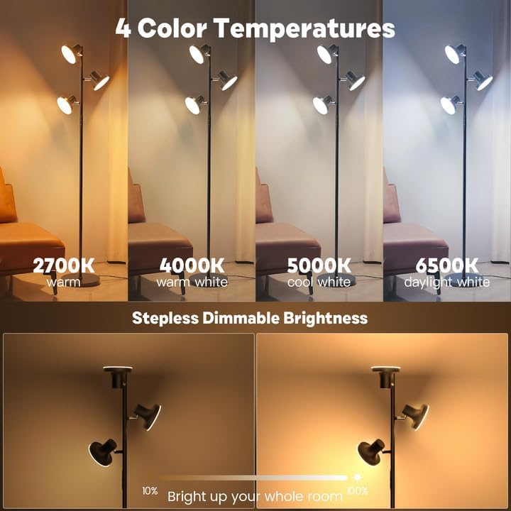 SIBRILLE 36W LED Tree Floor Lamp, Modern Dimmable Standing Lamp with Remote &...