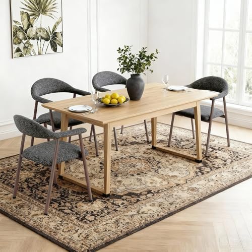 DUMOS Dining Chairs Set of 4, Linen Fabric Accent Chair with Curved Back