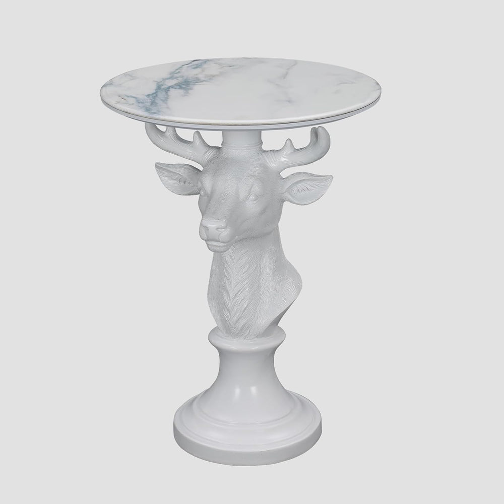 Modern Accent TableLiving Room White Deer Statue Contemporary‌ Faux Marble Ni...