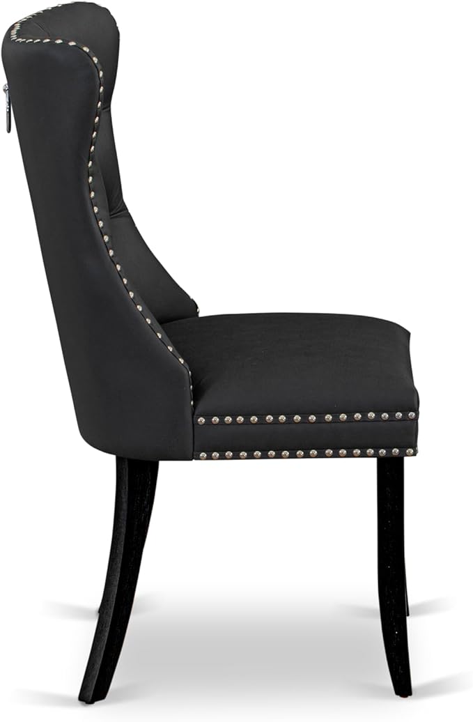 East West Furniture LGDA7-BLK-12 7 Piece Dinette Set Contains a Rectangle Kitchen Table with Butterfly Leaf and 6 Polyester Fabric Parson Dining Chairs, 42x84 Inch, Black