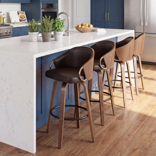 24.8" Swivel Counter Height Bar Stools Set of 2,Brown Leather Barstools ...