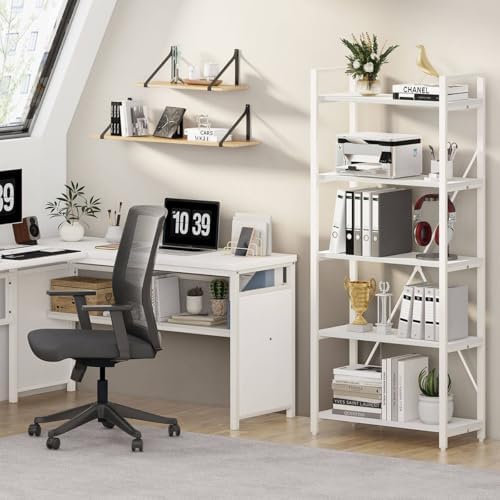 FATORRI 5 Tier Bookshelf, Metal and Wood Bookcase, Etagere Book Shelf for Dis...