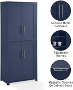 MAKLAINE Modern Traditional MDF Wood Kitchen Storage Pantry, 67" H x 28" W x 15" D, Navy Finish, Shaker-Style Doors, Adjustable Shelving, Modular Design for Home Organization, Linen Cabinet or Coffee