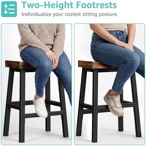 WINAZ Rustic Bar Stools, 24 Inch Barstools, Counter Height Stools with Footre...