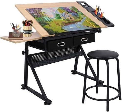 Adjustable Drafting Table Drawing Table, Tilting Tabletop Art Craft Desk w/2 ...