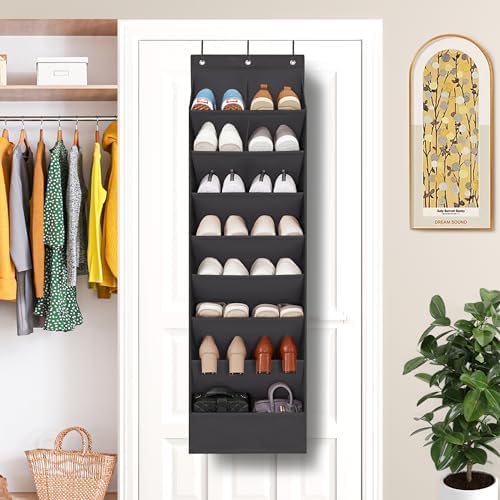 2 Pack Shoe Organizer with 6 Extra Large Pockets and 4 Large Pocket, Over the Door Sturdy Closet Storage Rack, Hanging Shoe Organizer for Shoes, Sneakers, Black