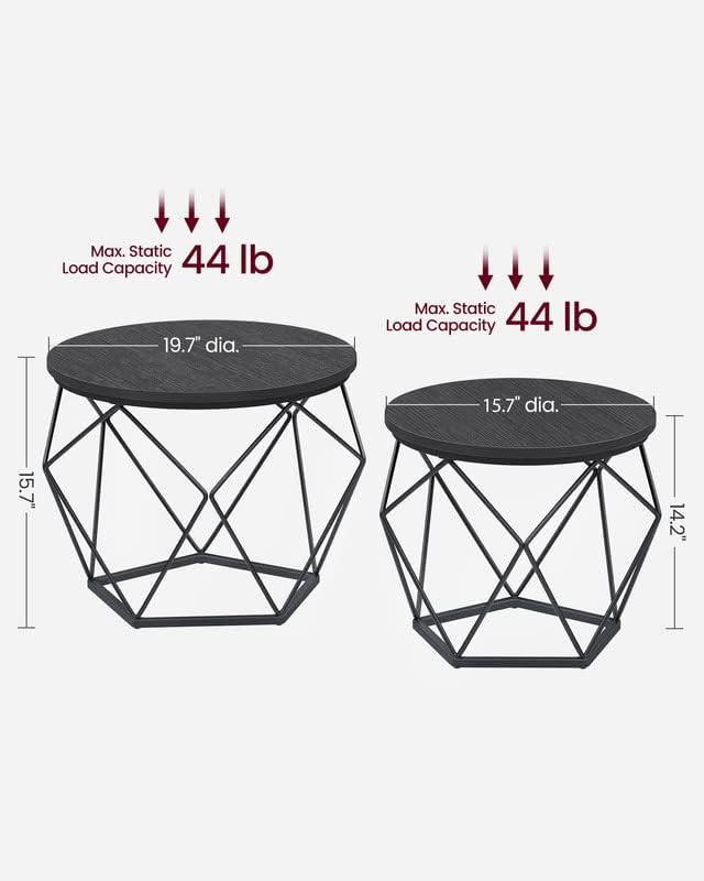 VASAGLE Small Coffee Table Set of 2, Round Coffee Table with Steel Frame, Sid...