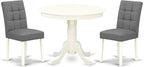 East West Furniture ANAS3-LWH-41 3 Piece Kitchen Table Set consists A Wooden Table and 2 Platinum Gray Polyester Fabric Person Chairs with Stylish Back- Linen White Finish