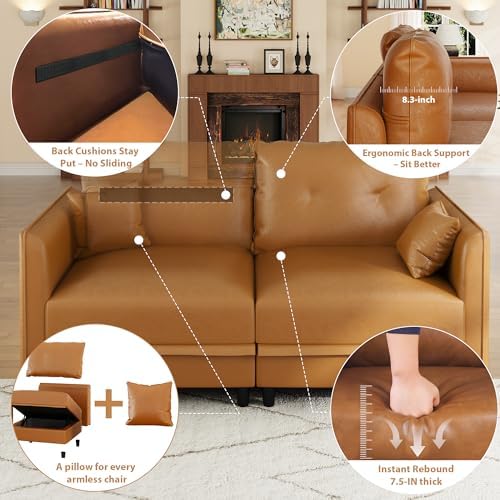 LLappuil 7-Seater L-Shaped Sectional Modular Sofa with Storage, Deep Seat Fau...