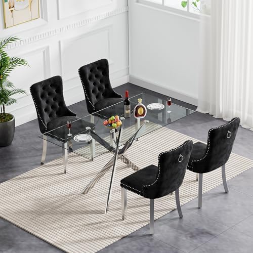 5 Piece Glass Dining Table Set Modern Glass Dining Table Set for 4, 51" ...