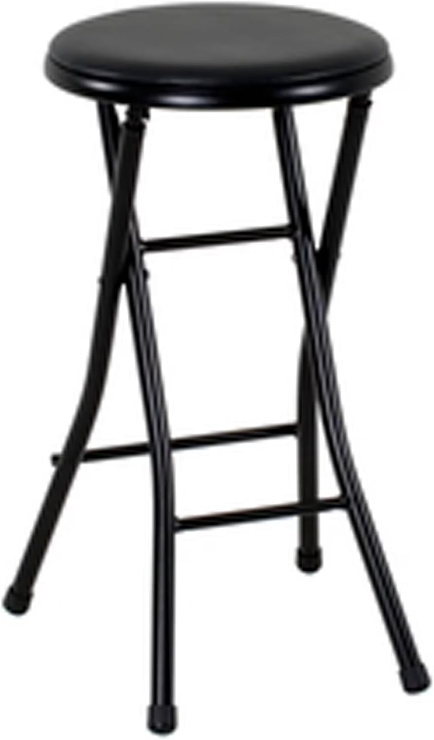 24" Vinyl Padded Folding Stool, Portable Heavy Duty Foldable Stool for Home & Shop, Black