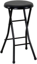 24" Vinyl Padded Folding Stool, Portable Heavy Duty Foldable Stool for Home & Shop, Black
