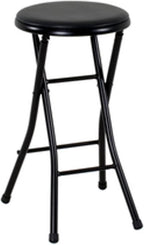 24" Vinyl Padded Folding Stool, Portable Heavy Duty Foldable Stool for Home & Shop, Black