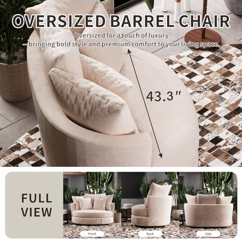 54.9''W Oversized Accent Barrel Chair, Upholstered Chenille Comfy Couch Sofa with 5 Pillows for Bedroom, Living Room, Apartment, Studio, Wheat.