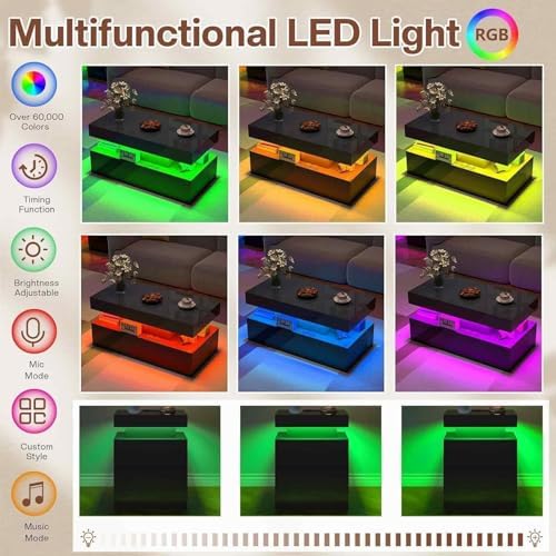 LUXOAK 3-Piece Modern Coffee Table Set with LED Lights | High-Gloss Finish, C...