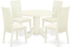 East West Furniture SHIP5-WHI-C 5 Piece Dining Room Furniture Set Includes a Round Kitchen Table with Pedestal and 4 Linen Fabric Upholstered Dining Chairs, 42x42 Inch, Linen White