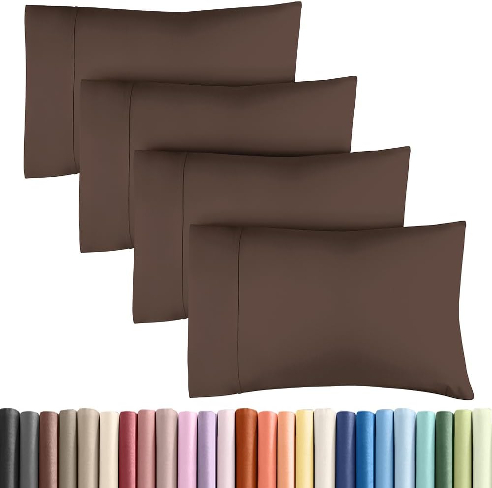 King Pillow Cases - 4 Pack - Super Soft Pillowcase Covers - Envelope Enclosure - Hotel Quality Pillow Protectors - Wrinkle Free, Fade, Shrink & Stain Resistant - Machine Washable - 20" x 40" (Brown)