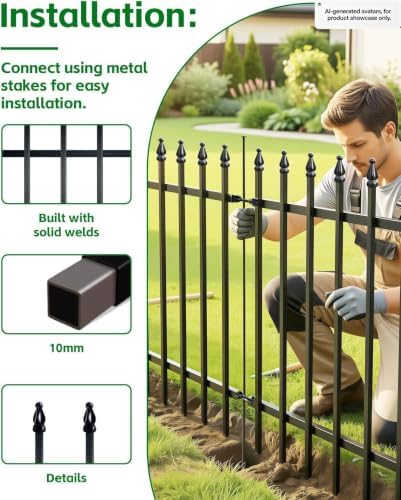 ARIFARO 5 Panels Metal Garden Fence 24" H x 24" W, Decorative Fence...