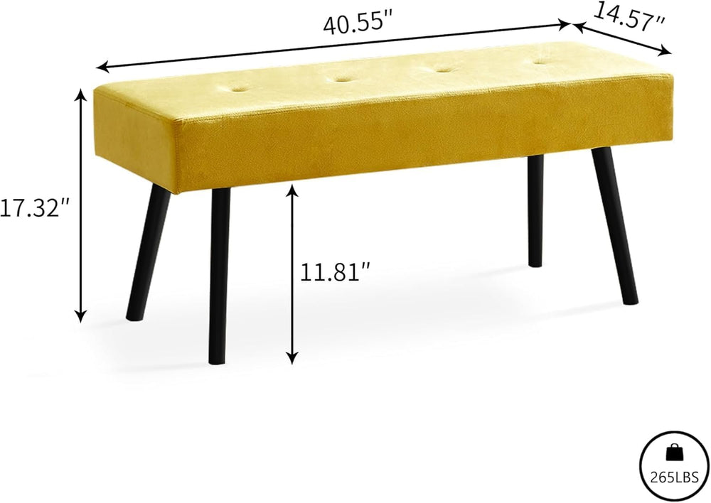 Modern Ottoman Bench, 40 Inch Upholstered Bench with Metal Legs, End of Bed B...