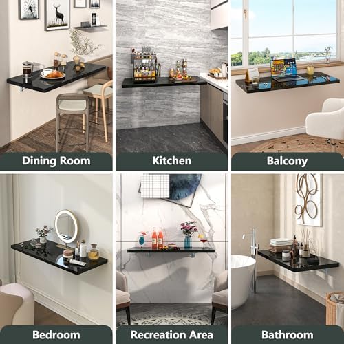 Clikuutory Wall Mounted High Gloss Folding Table 39.4" L x 19.7" W,...
