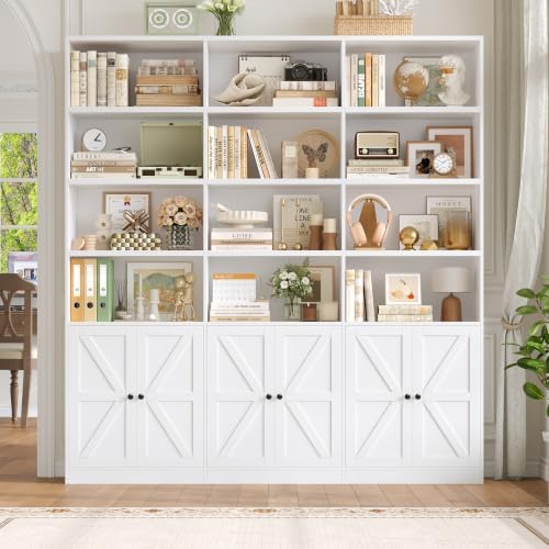 FACBOTALL 75" Tall Bookshelf, White Bookshelf and Bookcase with 6 Doors