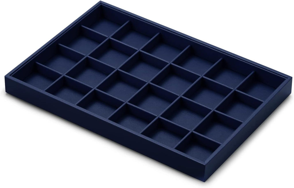 Oirlv Stackable Premium Leather Jewelry Trays 24 Grid Jewelry Organizer for Drawer Rings Earrings Holder Organizer