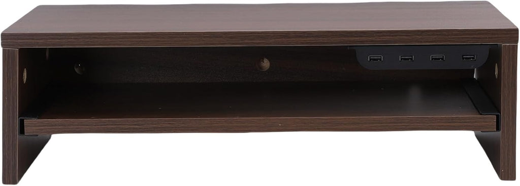 BAFOVY Desktop Monitor Stand Riser with USB Hub and Drawer, 20-Inch Wooden Desk Organizer for Laptop and Computer Screens, 15cm Height Adjustable Solution (Walnut Brown)