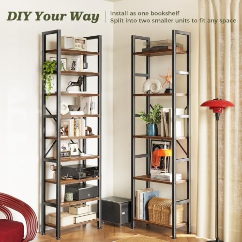 Huuger 5 Tier Bookshelf, 68'' Tall Bookcase, 14 Open Shelves, Rustic ...