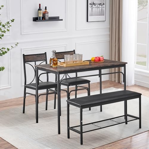VECELO Kitchen Dining Table Set with Upholstered Bench & 2 Chairs | Space...