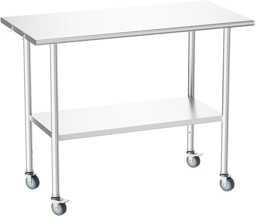 Atelicf NSF Stainless Steel Prep Table 24X48 inch, Flat Top & Casters | M...