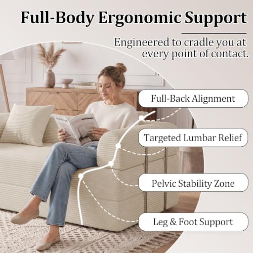 59'' Convertible Compressed Corduroy Folding Cloud Sofa Bed, Modern P...