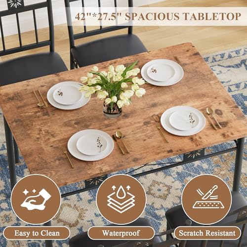 VECELO Dining Table Set for 4, 5-Piece Wood Kitchen Table with Upholstered Pa...
