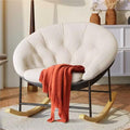 Kidirect Wide Rocking Chair Nursery, Comfy Saucer Nursery Rocking Chairs with Removable Cushion, Indoor Papasan Nursing Chair for Breastfeeding, Mecedora Para Adultos for Living Room & Bedroom (Beige)