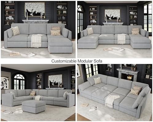 Oversized Modular Sectional Sofa L-Shaped Cloud Couches Gray | 4 Seater Large...