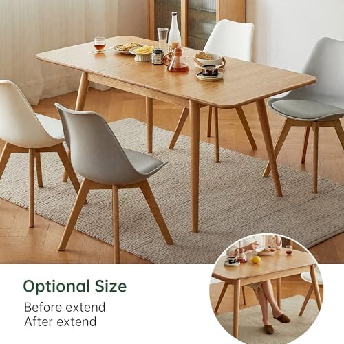 47’’-63’’ 100% Oak Extendable Dining Table, Solid Wood Folding Kitchen Table,...