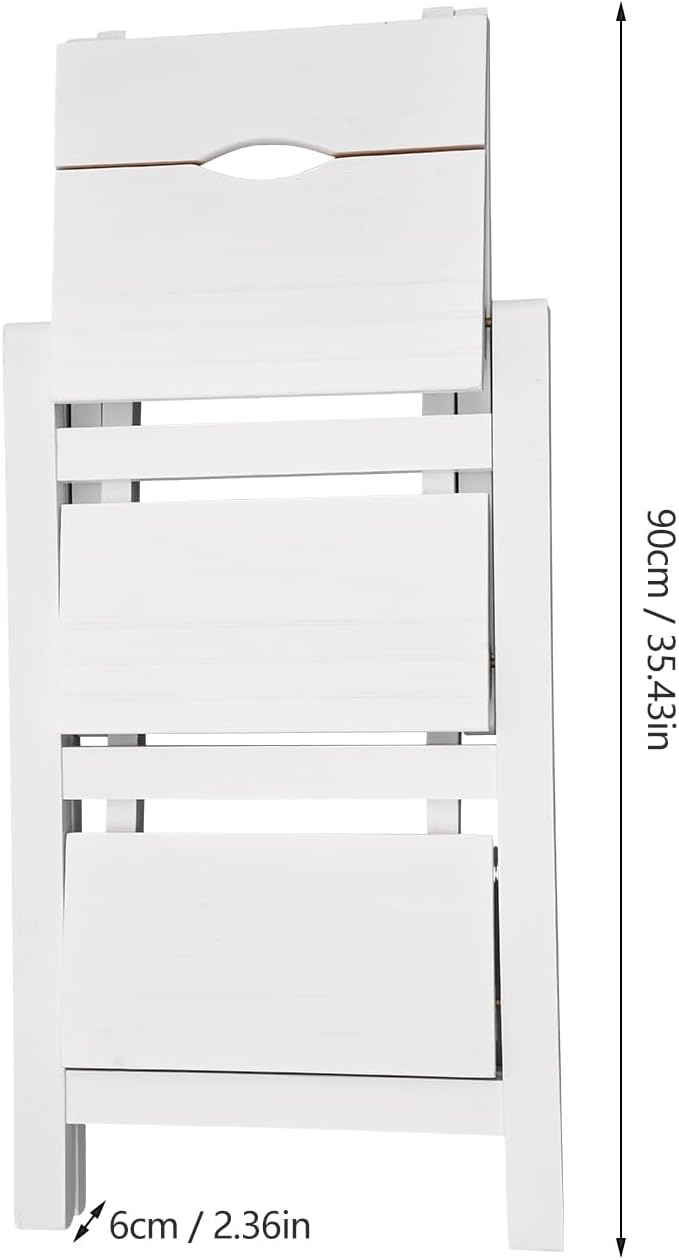Folding Step Stool 3-Step Chair Ladder Multi-Functional Folding Solid Wood Ladder Stool Portable Wooden Step Stool for Household Kitchen and Office 220.46lbs, White