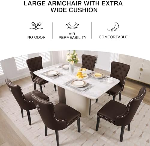 adochr PU Leather Dining Chairs Set of 6, Modern Kitchen Chairs,Dark Brown