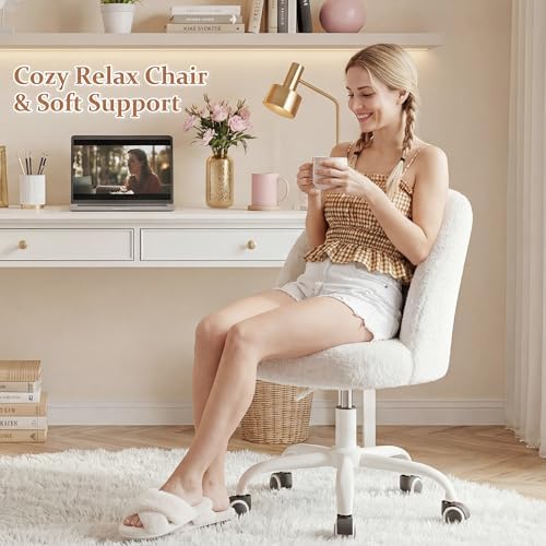 DurayLoly Vanity Chair with Back & Soft Lumbar Support | Soft Teddy Fleec...