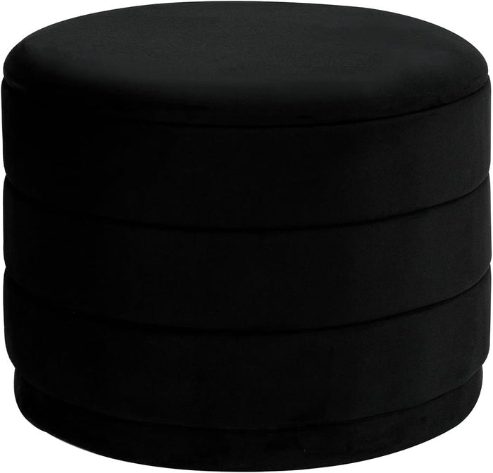 Round Storage Ottoman, 22.8 Velvet Footstool, Black